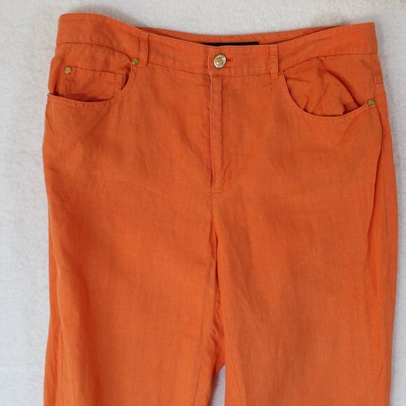 Vintage Ralph Lauren Linen Pants Women Size 12 Orange USA Union Classic Preppy - Picture 3 of 7
